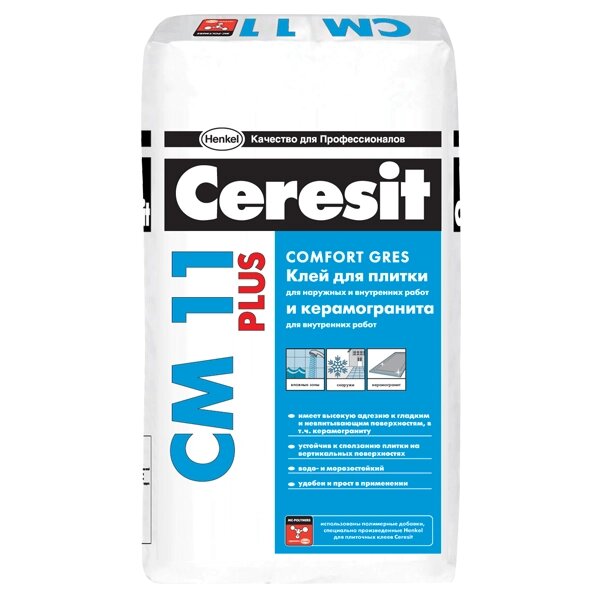 Клей для плитки Ceresit CM 11 Pro, мешок 25 кг - особенности
