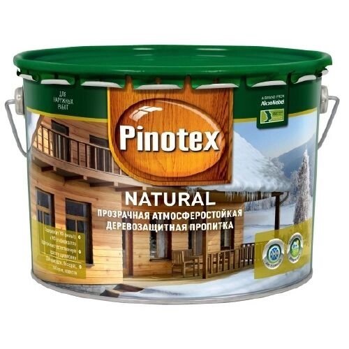Прозрачная декоративно-защитная пропитка для древесины Pinotex Natural, банка 9 л - интернет магазин