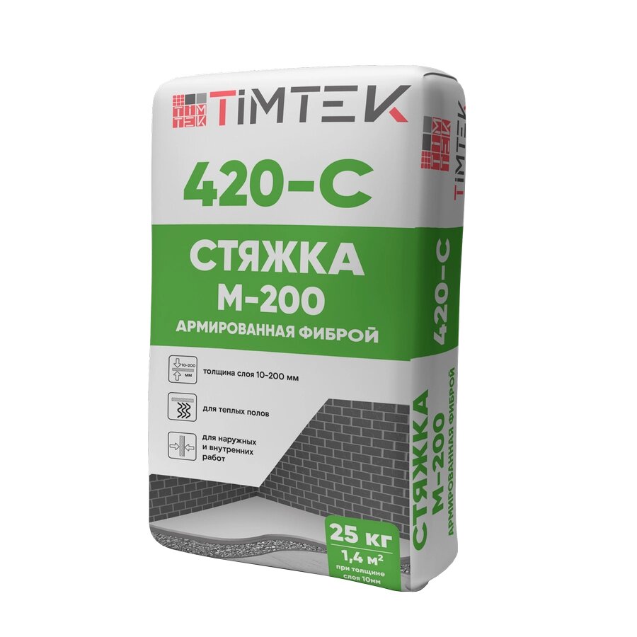 TIMTEK 420-C Стяжка М-200 армированная фиброй, 10-200мм, тёплый пол 25кг от компании СтроймирЯлта - фото 1