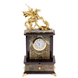 Часы "Георгий победоносец" камень офиокальцит / часы декоративные / кварцевые часы / интерьерные часы / подарочные часы