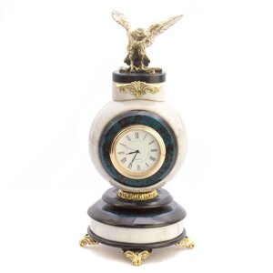 Часы "Кречет" из мрамора и лабрадорита / часы декоративные / кварцевые часы / интерьерные часы / подарочные часы
