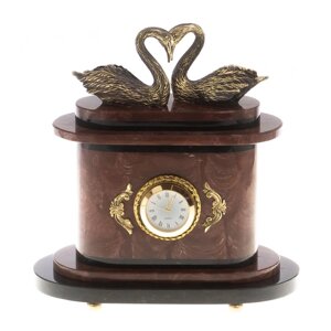 Часы "Пара лебедей" бронза лемезит / каминные часы / часы декоративные / кварцевые часы / интерьерные часы / подарочные