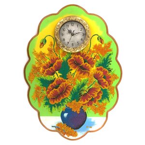 Часы с картиной "Яркие маки" 48х66 см рисунок каменная крошка 119599