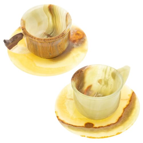 Чайная пара из натурального оникса (2 чашки, 2 блюдца) / Чашка чайная / Пиала для чая / Чайный набор