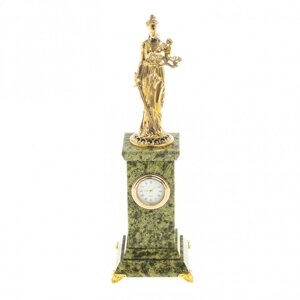 "Фемида - богиня правосудия"декоративные часы с фигуркой из бронзы камень змеевик