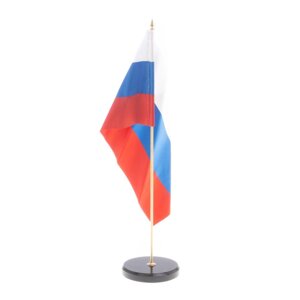 Флагшток настольный с флагом России на круглой подставке из черного обсидиана 7х7х30,5 см / держатель для флага /