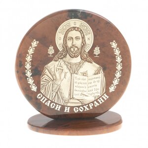 Икона настольная "Спаситель" камень обсидиан 6х2,5х6,5 см 123023
