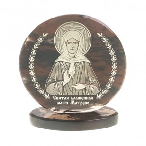 Икона настольная "Св. Матрона Московская" камень обсидиан 6х2,5х6,5 см 123020
