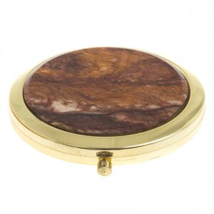 Карманное зеркальце круглое из камня авантюрин цвет золото в подарочной упаковке