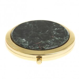 Карманное зеркальце круглое из камня серафинит цвет золото в подарочной упаковке