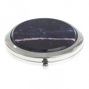 Карманное зеркальце круглое из камня содалит цвет серебро в подарочной упаковке