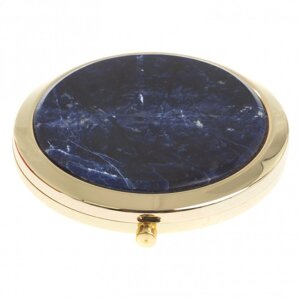Карманное зеркальце круглое из камня содалит цвет золото в подарочной упаковке