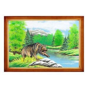 Картина "Медведь" багет дерево 46х66 см, каменная крошка 111716