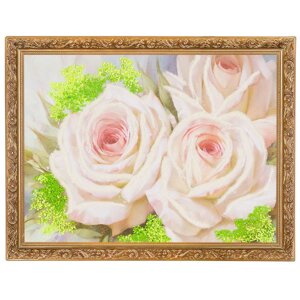 Картина с каменной крошкой "Бело-розовые розы" багет гипс 34х44 см ЛИ4 119037