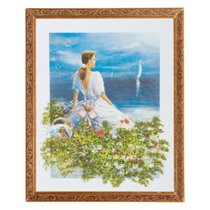 Картина с каменной крошкой "Девушка у моря" багет 46х56 см 5581 118876