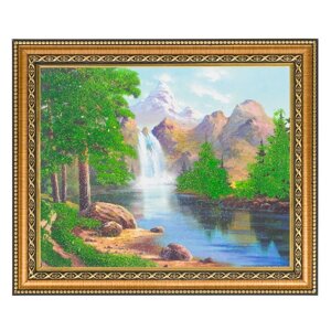 Картина с каменной крошкой "Горный водопад" багет 24х29 см 120269