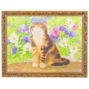 Картина с каменной крошкой "Кот в цветах" багет гипс 34х44 см КГ-5 120146