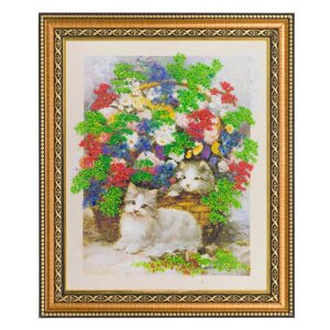 Картина с каменной крошкой "Котята в цветах" багет 32х38 см 4958 120660