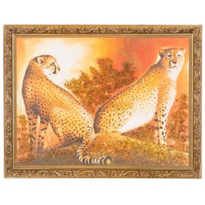 Картина с каменной крошкой "Леопарды на охоте" багет гипс 34х44 см 1106 119034