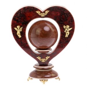 Композиция "Сердце" с шаром камень лемезит / шар декоративный / шар для медитаций / каменный шарик / сувенир из камня