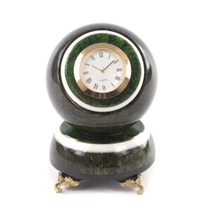 Настольные часы "Шар Антистресс" из темного змеевика 9,5 см / шар декоративный / шар для медитаций / каменный шар /
