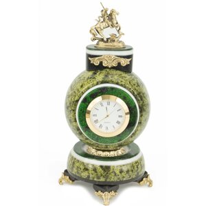 Настольные декоративные часы "Георгий Победоносец" из змеевика и бронзы