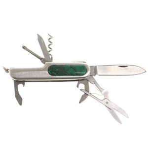 Нож мультитул складной 7 в 1 с камнем малахит / Туристический нож / Перочинный ножик / Многофункциональный нож /
