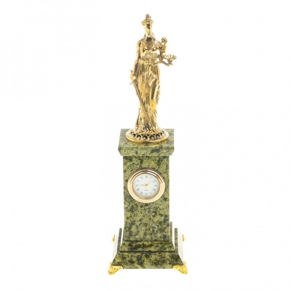 &quot;Фемида - богиня правосудия&quot;декоративные часы с фигуркой из бронзы камень змеевик - интернет магазин