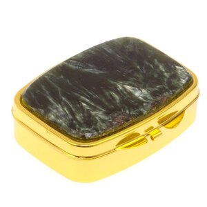 Подарочная таблетница на 2 отсека камень серафинит цвет золото