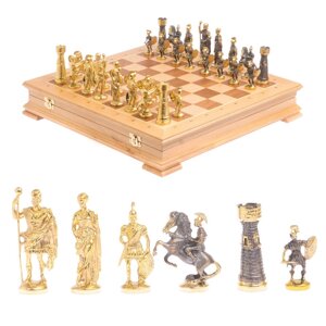 Шахматный ларец "Римские" фигуры из бронзы, доска бук 39х39 см / Шахматы подарочные / Шахматный набор / Настольная игра