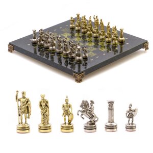 Шахматный набор "Римляне" доска 28х28 см камень змеевик фигуры цвет золото-серебро / Шахматы подарочные / Шахматы