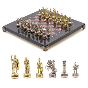 Шахматный набор "Римляне" доска 28х28 см камень змеевик, лемезит фигуры цвет золото-серебро / Шахматы настольные /