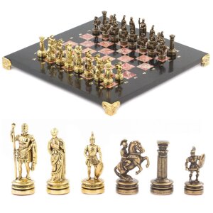Шахматный набор "Римляне" доска 28х28 см лемезит змеевик фигуры цвет бронза-золото / Шахматы подарочные / Набор шахмат