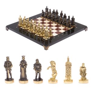 Шахматы бронзовые "Европейские" доска 32х32 см лемезит мрамор / Шахматы подарочные / Шахматный набор в подарок /