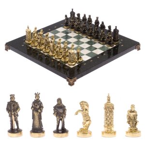 Шахматы бронзовые "Европейские" доска 32х32 см офиокальцит мрамор / Шахматы подарочные / Шахматный набор в подарок /