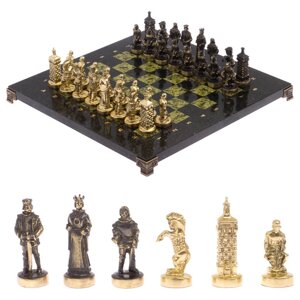 Шахматы бронзовые "Европейские" доска 32х32 см змеевик / Шахматы подарочные / Шахматный набор в подарок / Настольная