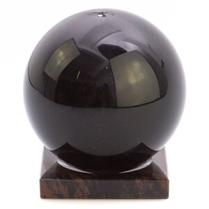 Шар из черного обсидиана 10 см на подставке / шар декоративный / шар для медитаций / каменный шарик / сувенир из камня