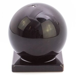 Шар из черного обсидиана 11 см на подставке / шар декоративный / шар для медитаций / каменный шарик / сувенир из камня