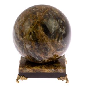Шар на подставке из офиокальцита 11 см / шар декоративный / шар для медитаций / каменный шарик / сувенир из камня