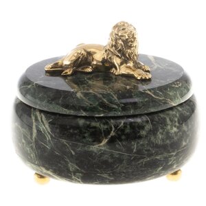 Шкатулка "Лев" змеевик бронза 14,5х11,5 см / шкатулка для ювелирных украшений / для хранения бижутерии / шкатулка из
