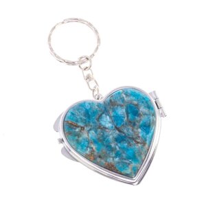 Складное зеркало брелок голубой апатит сердце 126603