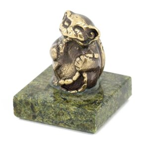 Статуэтка "Кот с сосиской" бронза змеевик 116157