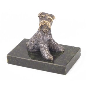 Статуэтка с фигуркой собаки "Ризеншнауцер" бронза змеевик 118765