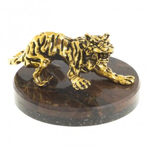 Сувенир фигурка "Рычащий тигр" камень офиокальцит шоколадный - символ 2022 года