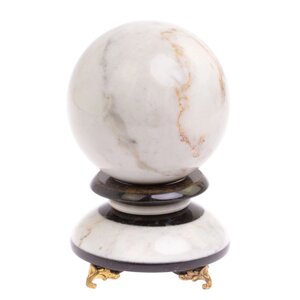 Сувенир "Шар Антистресс" из белого мрамора 10 см / шар декоративный / шар для медитаций / каменный шарик