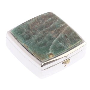 Таблетница на 2 отделения камень зеленый апатит цвет серебро 125950