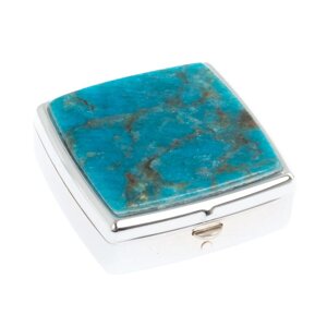 Таблетница на 2 отсека камень голубой апатит цвет серебро 126724