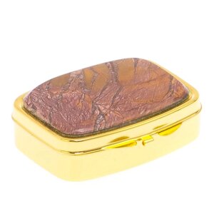 Таблетница в подарок на 2 отделения камень яшма цвет золото / премиум контейнер для таблеток / бокс для хранения