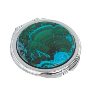 Зеркальце круглое из малахита с хризоколлой цвет серебро 126743