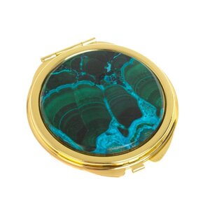 Зеркальце круглое из малахита с хризоколлой цвет золото 126742